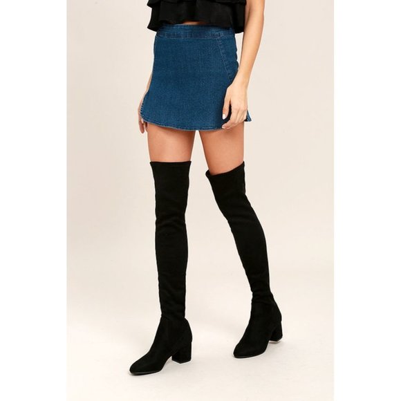 Steve Madden Womens Isaac Black Faux Suede Over the Knee Boots Block Heel size 6 - Picture 1 of 15